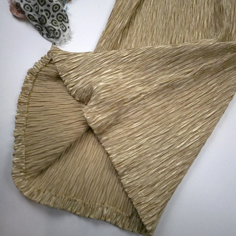 C'est Duo Gold Wide-Leg Pleated Pants Sz L - Picture 9 of 10
